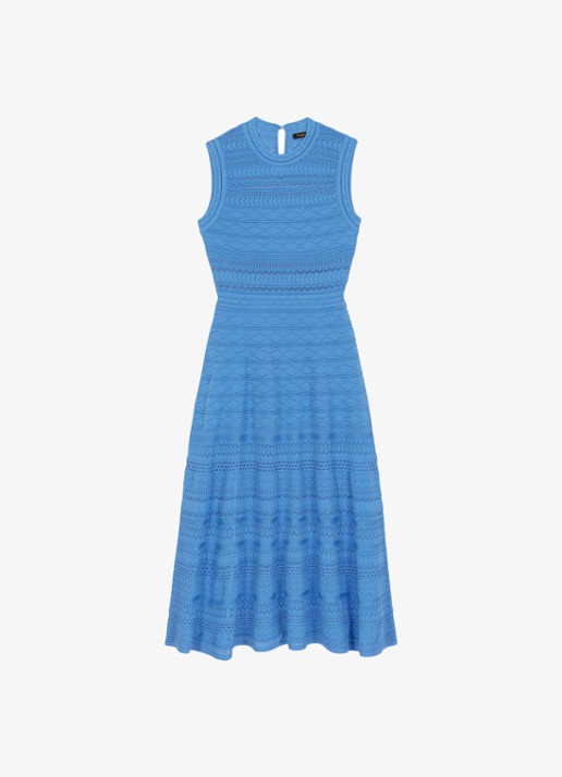 Maje Fijngebreide midi jurk met opengewerkt dessin - voorkant 2 blauw