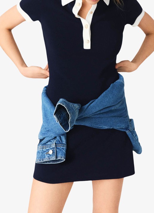 Maje Fijngebreide mini tuniekjurk met polokraag - detail 5 donkerblauw