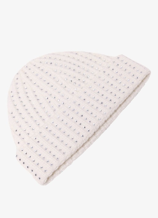 Maje Fijngebreide muts van wol met studs - achterkant beige
