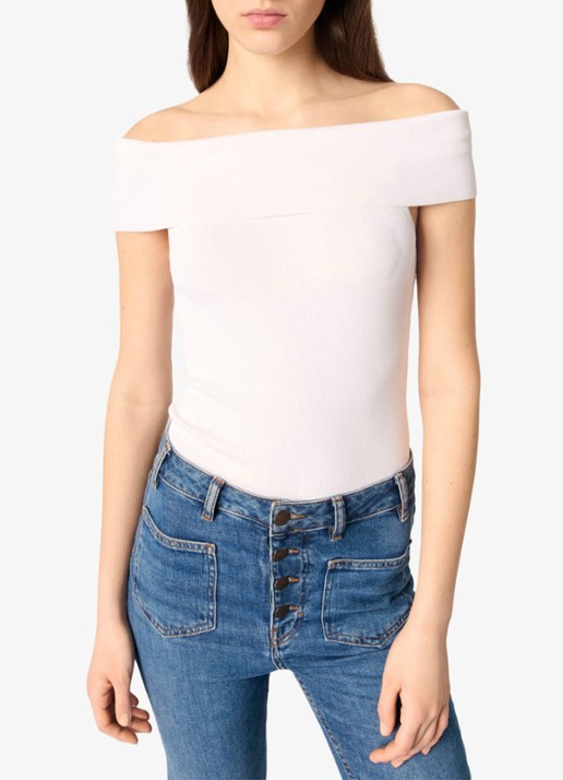 Maje Fijngebreide off shoulder top - detail 3 wit