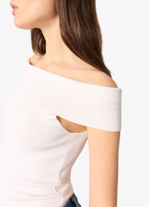 Maje Fijngebreide off shoulder top - detail 6 wit