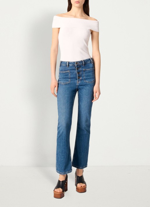 Maje Fijngebreide off shoulder top - voorkant 2 wit