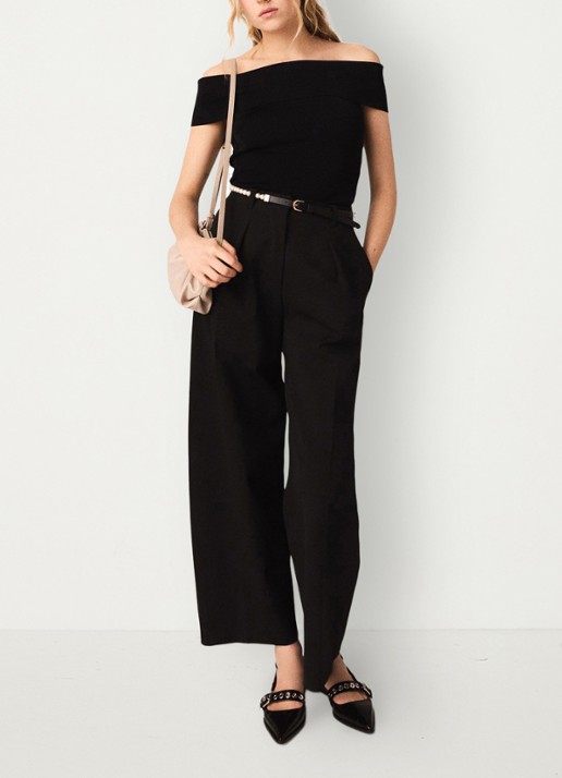Maje Fijngebreide off shoulder top - detail jeans