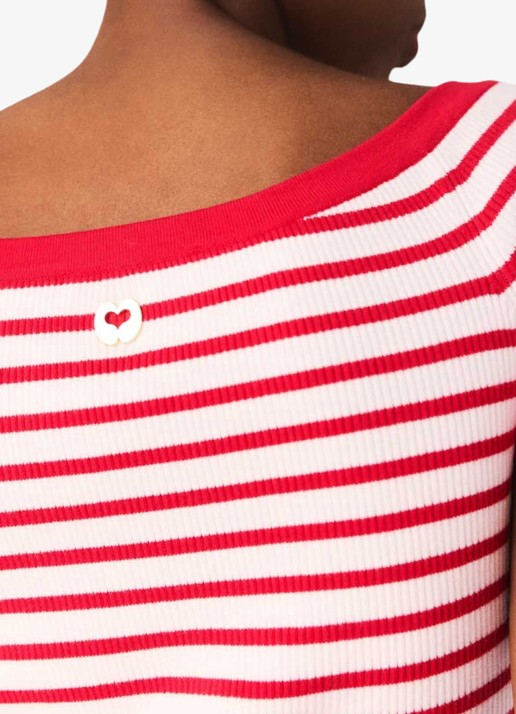 Maje Fijngebreide top met boothals en streepprint - detail 8 rood