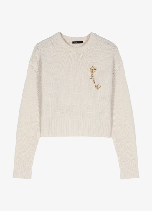 Maje Fijngebreide trui in kasjmierblend - voorkant 2 beige
