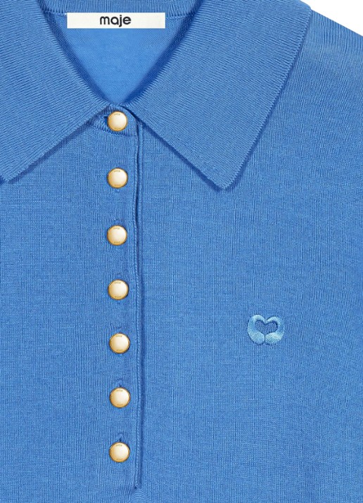 Maje Fijngebreide trui van wol met kraag - detail 8 donkerblauw