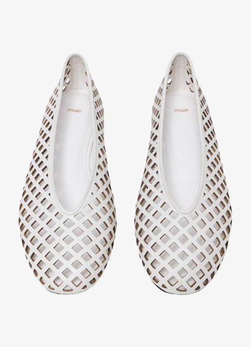 Maje Filaria ballerina van leer met cut-out details - detail 2 wit