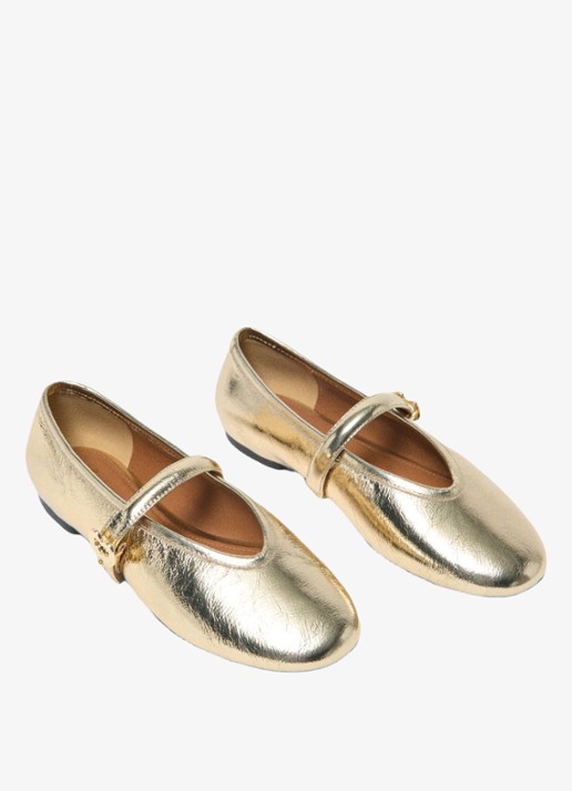 Maje Flaria ballerina van leer met metallic finish  - detail 3 goud