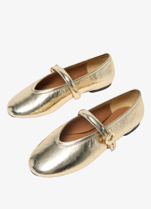 Maje Flaria ballerina van leer met metallic finish  - detail 4 goud