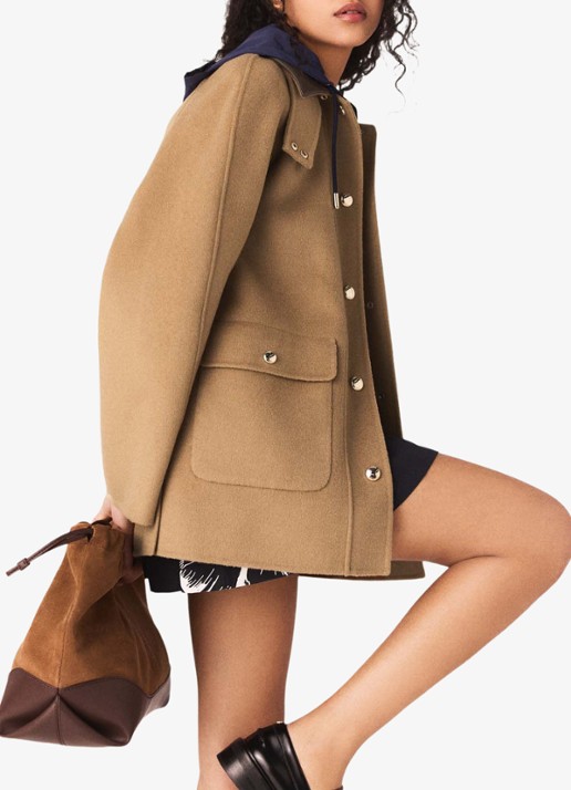 Maje Gandrie wollen jas met afneembare capuchon - detail 6 beige
