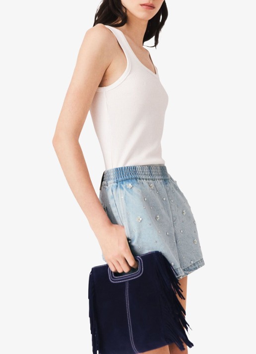 Maje Gebloemde denim shorts - detail 7 lichtblauw