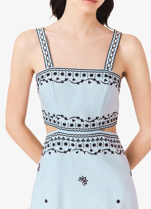 Maje Geborduurd linnen blend maxi jurk - detail 4 lichtblauw