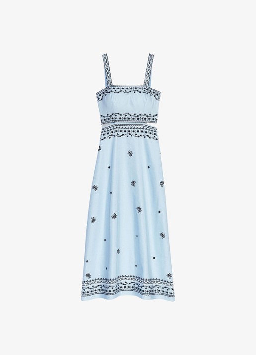 Maje Geborduurd linnen blend maxi jurk