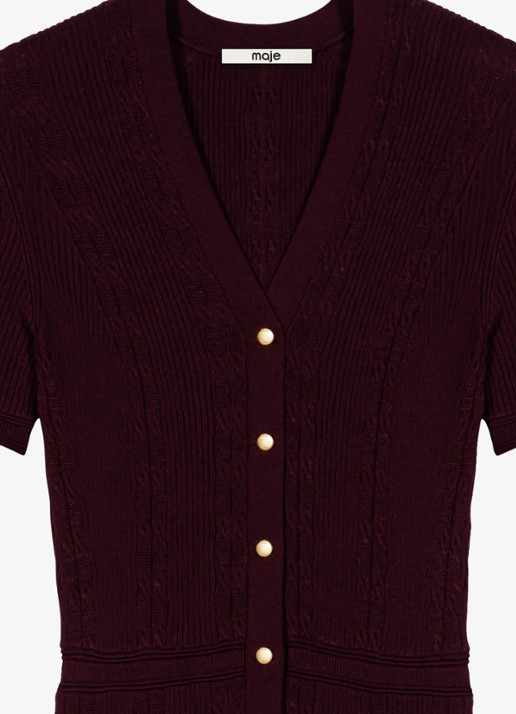 Maje Gebreide maxi-jurk met gouden knopen - detail 2 bordeauxrood