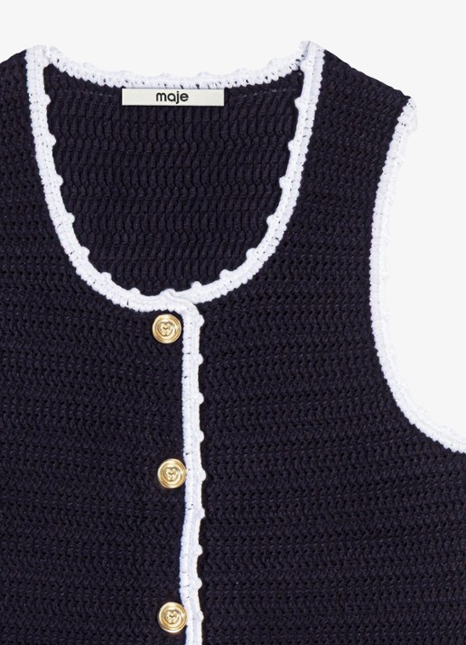 Maje Gebreide top met haakwerkbies - detail 6 donkerblauw
