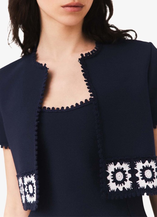 Maje Gecropte vest met haakwerkinzet - detail 8 donkerblauw