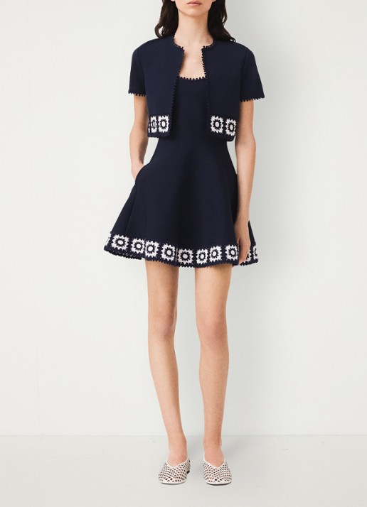 Maje Gecropte vest met haakwerkinzet - voorkant 2 donkerblauw