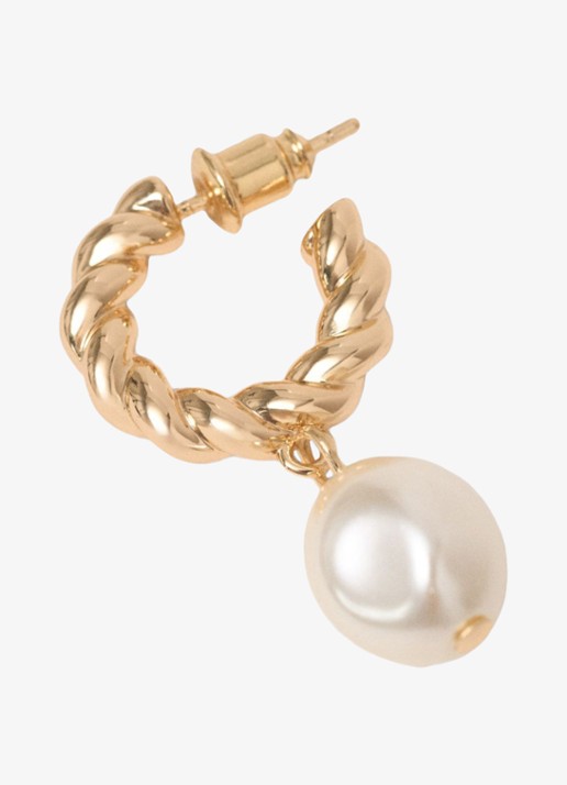 Maje Gedraaide hoepel oorbellen met parel - detail goud