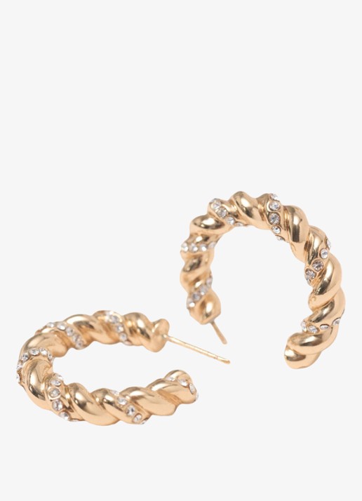 Maje Gedraaide hoepel oorbellen met strass - detail 5 goud