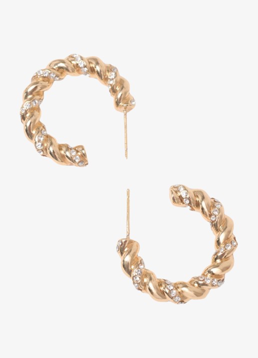 Maje Gedraaide hoepel oorbellen met strass - detail 6 goud