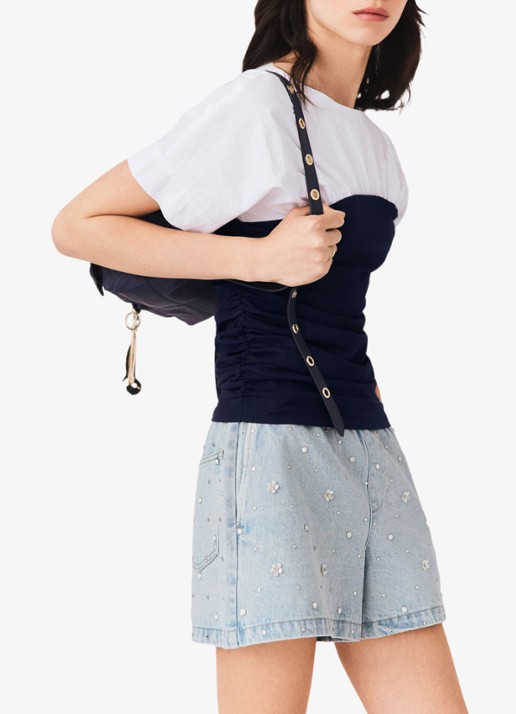 Maje Geplooide jersey top - detail 5 wit / navy