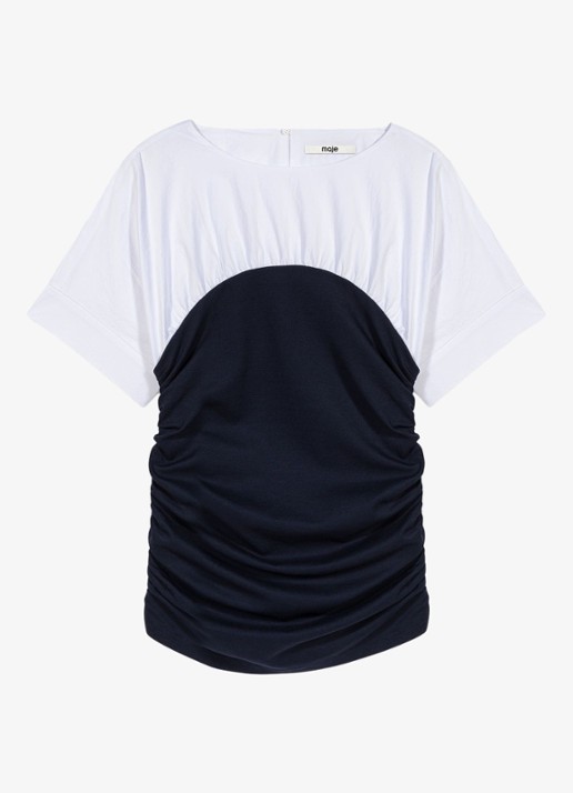 Maje Geplooide jersey top - voorkant 2 wit / navy