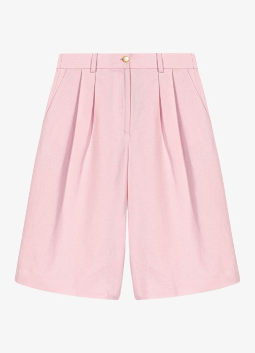 Maje Geplooide linnen blend Bermudashort - voorkant roze