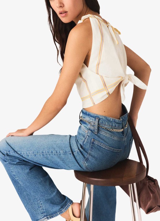 Maje Geprinte rugdecolleté crop top - detail 6 wit