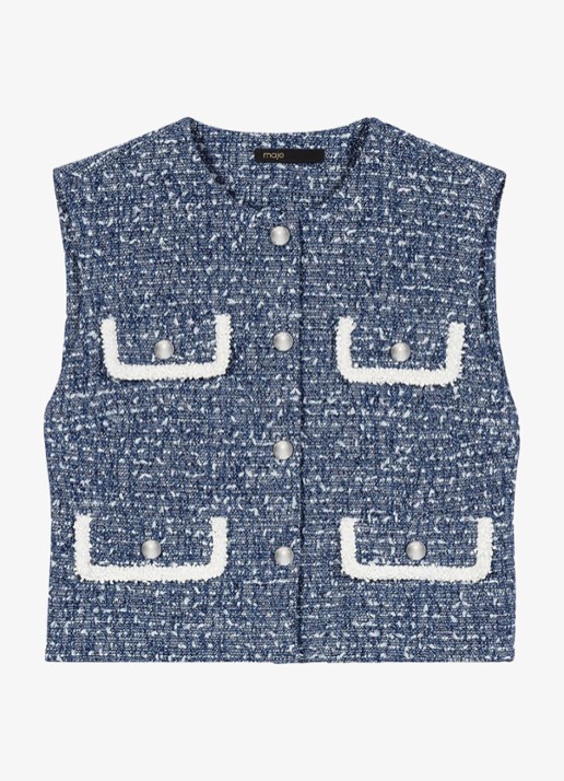 Maje Gilet van tweed  - voorkant 2 donkerblauw