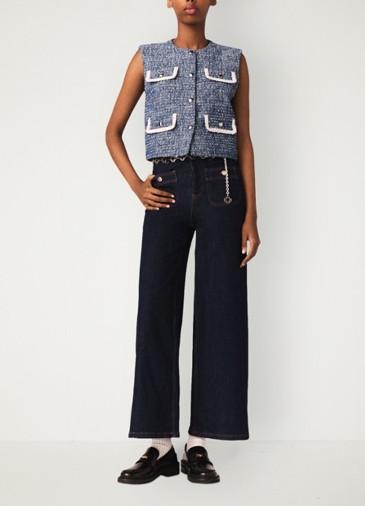 Maje Gilet van tweed  - voorkant 3 donkerblauw