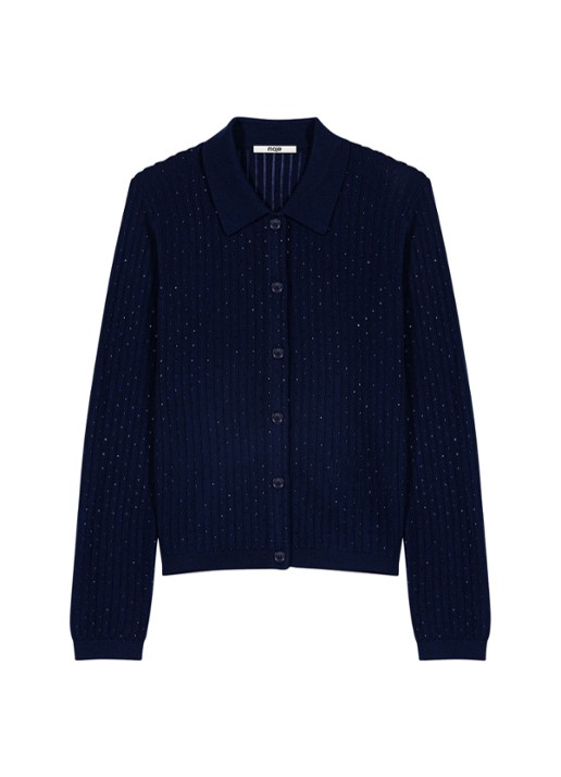 Maje Grofgebeid vest in wolblend met strass - voorkant donkerblauw