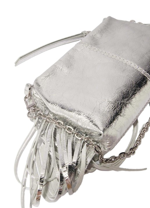Maje Handtas van leer met franjes en metallic finish - detail 4 zilver