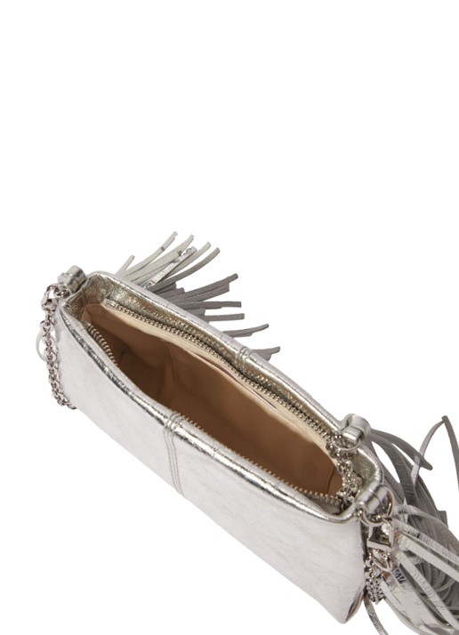Maje Handtas van leer met franjes en metallic finish - detail 5 zilver