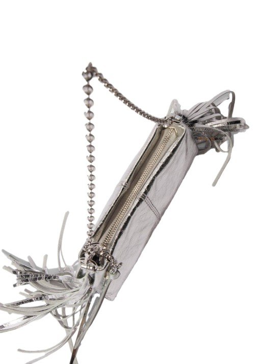 Maje Handtas van leer met franjes en metallic finish - detail 7 zilver