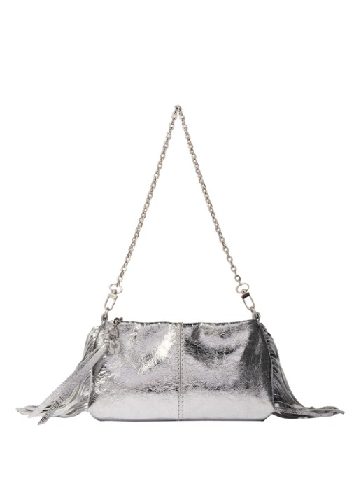 Maje Handtas van leer met franjes en metallic finish