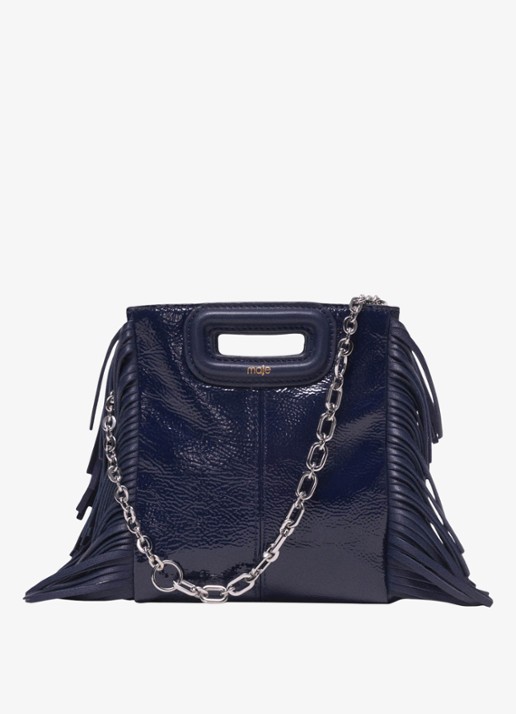 Maje Handtas van leer - detail donkerblauw