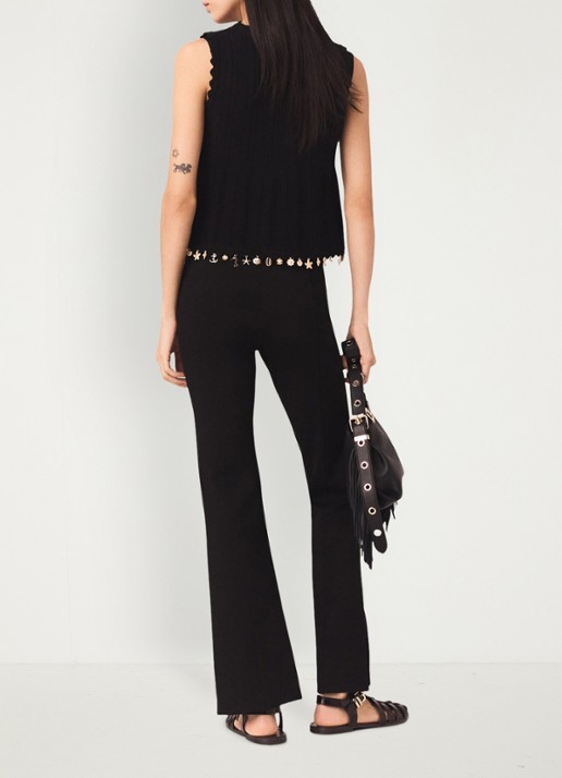 Maje High waist flared broek met split - achterkant 6 zwart