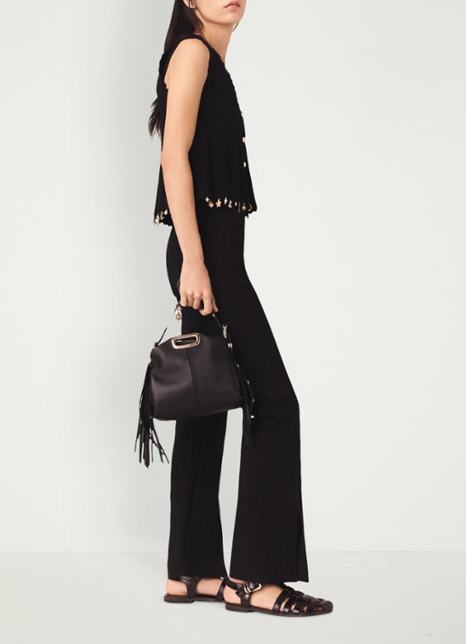 Maje High waist flared broek met split - detail zwart