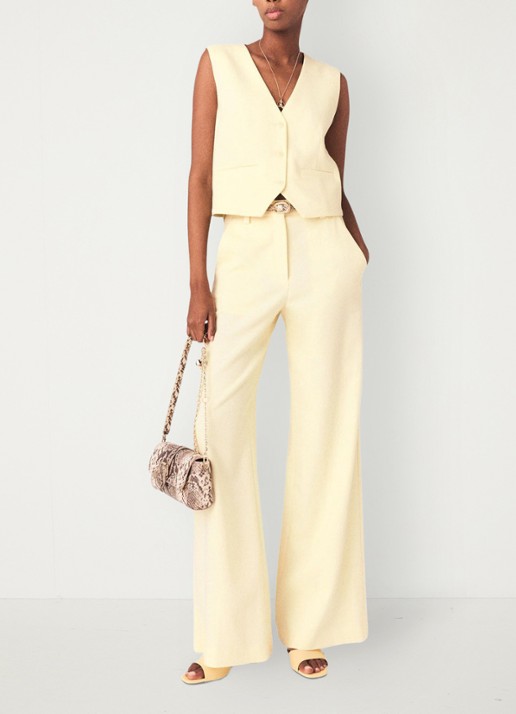 Maje High waist flared fit pantalon met steekzakken - voorkant 6 lichtgeel