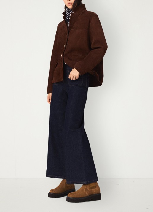 Maje High waist flared jeans met opgestikte zakken - detail 4 donkerblauw