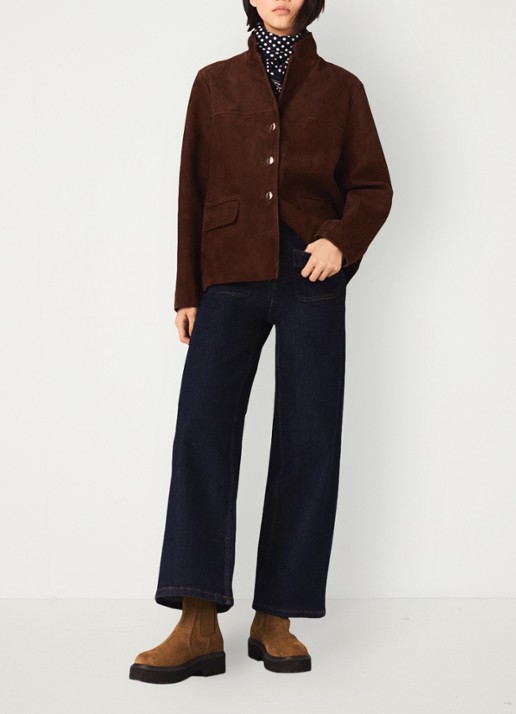 Maje High waist flared jeans met opgestikte zakken - voorkant 2 donkerblauw