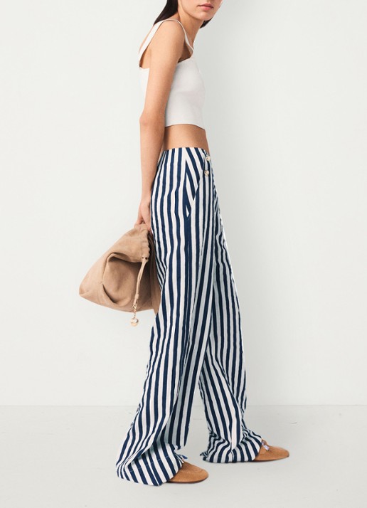 Maje High waist loose fit pantalon met streepprint - detail 2 donkerblauw