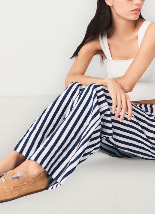 Maje High waist loose fit pantalon met streepprint - detail 3 donkerblauw