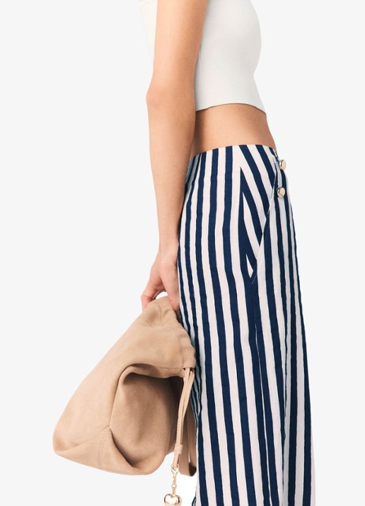 Maje High waist loose fit pantalon met streepprint - detail 4 donkerblauw
