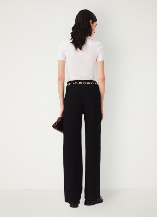 Maje High waist loose fit pantalon met tweed-look - achterkant 6 zwart