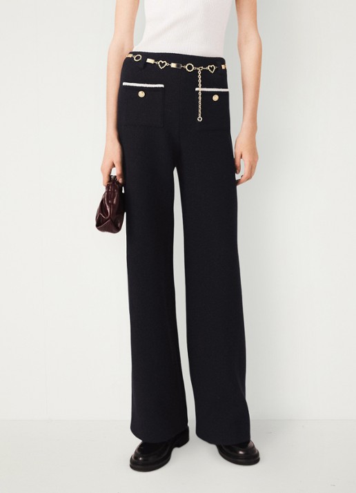 Maje High waist loose fit pantalon met tweed-look
