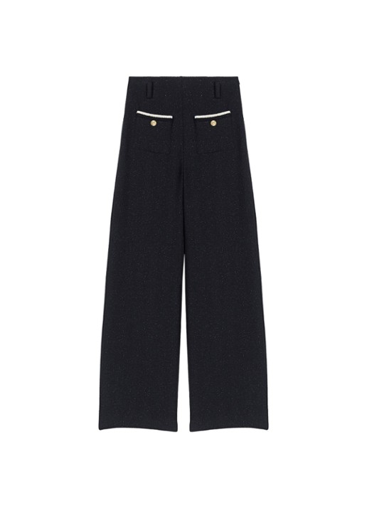 Maje High waist loose fit pantalon met tweed-look - voorkant 7 zwart