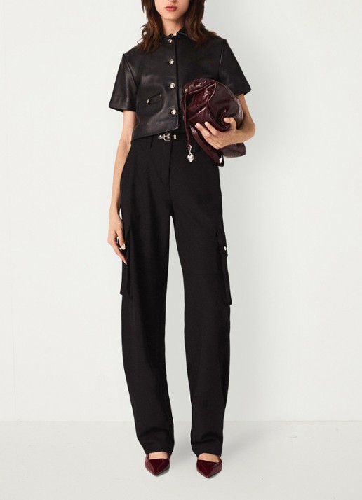 Maje High waist tapered fit cargobroek met steekzakken - voorkant 2 jeans