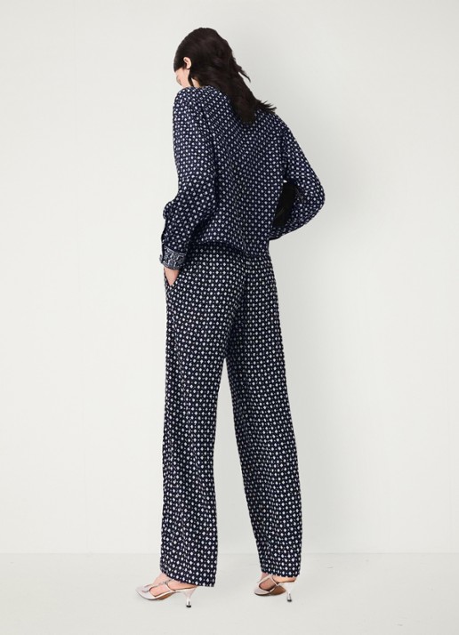 Maje High waist wide fit broek met print - achterkant 3 donkerblauw