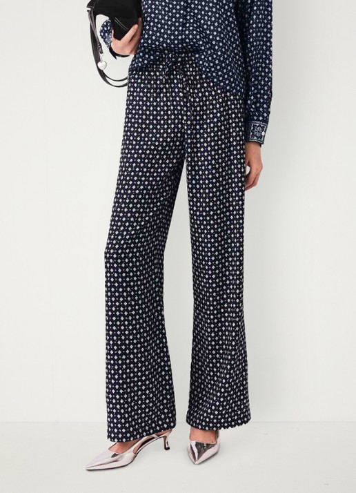 Maje High waist wide fit broek met print - detail 4 donkerblauw
